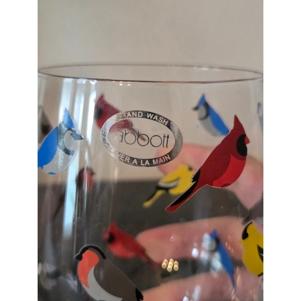 Set 4 Abbott Collection Multi Bird Stemless Wine Glass Goblet Cardinal Robin Jay